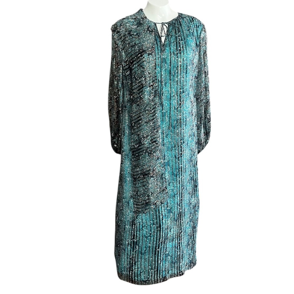 Vintage Richilene Knit Dress Teal Black Abstract Art To Wear Size 14